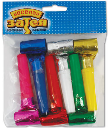 Праздничный язык-гудок из фольги (игрушка-свистулька), набор 6 штук, в упаковке с европодвесом, 1501-0379