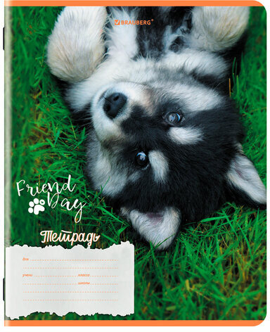 Тетрадь 18 л. BRAUBERG клетка, обложка картон, СОБАЧКИ, 107295