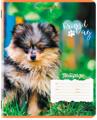 Тетрадь 18 л. BRAUBERG клетка, обложка картон, СОБАЧКИ, 107295