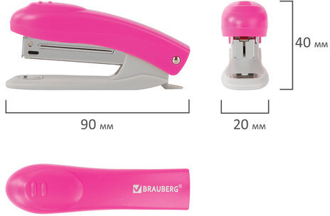 Степлер №10 BRAUBERG "Original", до 12 листов, с антистеплером, розовый, 227767
