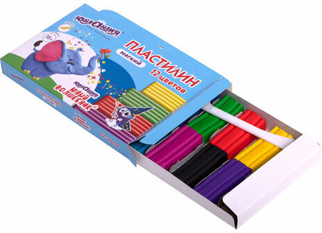 Пластилин мягкий ЮНЛАНДИЯ "ЮНЫЙ ВОЛШЕБНИК", 12 цветов 180 г, СО СТЕКОМ, ВЫСШЕЕ КАЧЕСТВО, европодвес, 106439