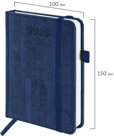 Ежедневник датированный 2026 МАЛЫЙ ФОРМАТ 100х150 мм, А6, BRAUBERG "Wood", под кожу, синий, 117264