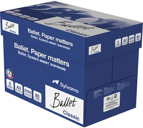 Бумага офисная БОЛЬШОГО ФОРМАТА (297х420), А3, 80 г/м2, 500 л., марка В, BALLET CLASSIC, 153% (CIE)