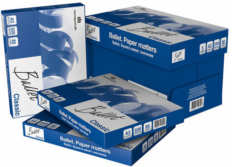 Бумага офисная БОЛЬШОГО ФОРМАТА (297х420), А3, 80 г/м2, 500 л., марка В, BALLET CLASSIC, 153% (CIE)