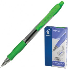 Ручка шариковая масляная автоматическая с грипом PILOT "Super Grip", СИНЯЯ, салатовые детали, узел 0,7 мм, линия письма 0,32 мм, BPGP-10R-F, BPGP-10R-F SG
