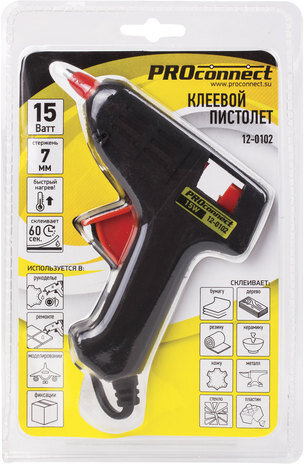 Клеевой пистолет 15 Вт, для стержня 7 мм, в блистере, PROCONNECT, 12-0102