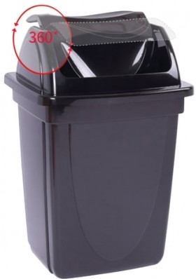 Корзина для бумаг, 12 л, цельная, с вращающейся крышкой, черная, КР90