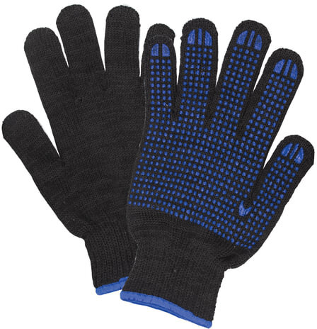 Перчатки хлопчатобумажные, 1 ПАРА, 7 класс, 70 г, 233 текс, ПВХ точка, LAIMA ПРЕМИУМ, европодвес, ЧЕРНЫЕ, 603581