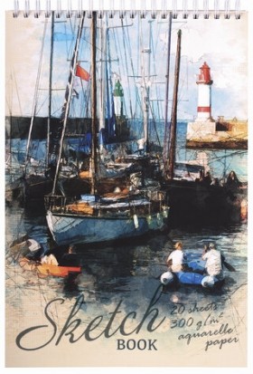 Скетчбук, рисовальная бумага 300 г/м2, 195х300 мм, 20 л., гребень, SoftTouch, брайль, &quot;У причала&quot;, 97330