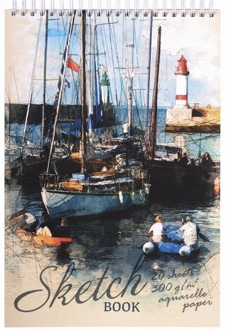 Скетчбук, рисовальная бумага 300 г/м2, 195х300 мм, 20 л., гребень, SoftTouch, брайль, "У причала", 97330