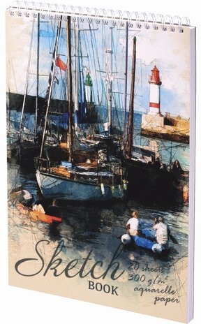 Скетчбук, рисовальная бумага 300 г/м2, 195х300 мм, 20 л., гребень, SoftTouch, брайль, "У причала", 97330
