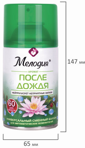 Сменный баллон 250 мл МЕЛОДИЯ "После дождя", для автоматических освежителей, универсальный, 605227