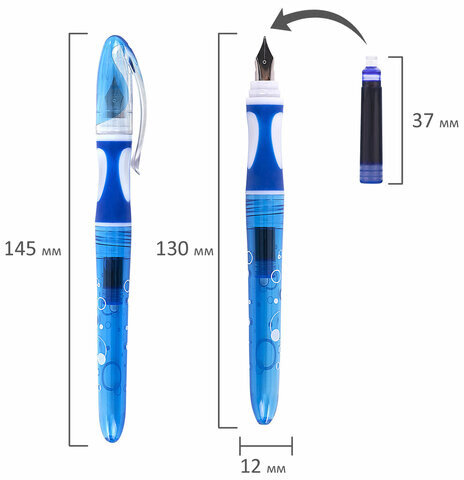 Ручка перьевая с 10 сменными картриджами BRAUBERG "DELTA", эргономичный корпус, иридий, 143954