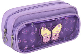 Пенал-косметичка ЮНЛАНДИЯ, 2 отделения, полиэстер, &quot;Butterfly&quot;, фиолетовый, 21х6х9 см, 270256