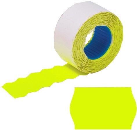 Этикет-лента 26х16 мм, волна, желтая, комплект 5 рулонов по 800 шт., BRAUBERG, 123581