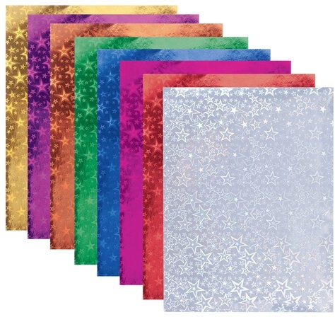 Цветная бумага А4 ГОЛОГРАФИЧЕСКАЯ, 8 листов 8 цветов, 80 г/м2, "ЗВЕЗДЫ", BRAUBERG, 124719