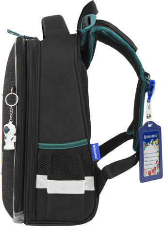 Ранец BRAUBERG PREMIUM, 2 отделения, с брелком, "Space mission", LED ЛАМПОЧКИ, 38х29х16 см, 270599