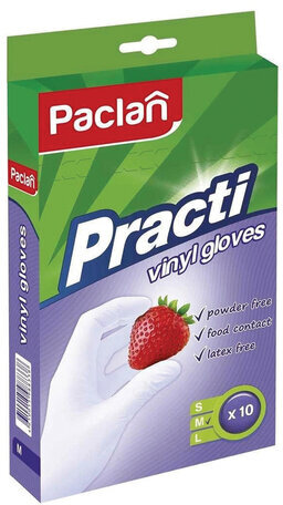 Перчатки виниловые, КОМПЛЕКТ 5 пар (10 шт.), неопудренные, размер L (большой), белые, PACLAN, 407550