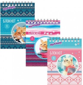 Блокнот МАЛЫЙ ФОРМАТ (108х146 мм) А6, 60 л., гребень, картон, клетка, ЮНЛАНДИЯ, "КОТИКИ", 129831