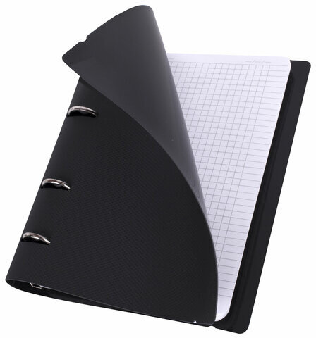 Тетрадь на кольцах А5 175х220 мм, 120 л., пластик, с резинкой, BRAUBERG, Черный, 404618