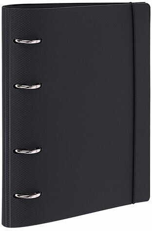 Тетрадь на кольцах А5 175х220 мм, 120 л., пластик, с резинкой, BRAUBERG, Черный, 404618
