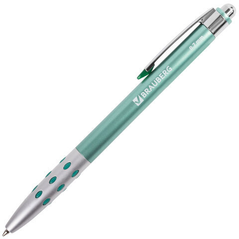 Ручка шариковая автоматическая BRAUBERG "Smart Metallic", СИНЯЯ, корпус металлик, узел 0,7 мм, линия письма 0,35 мм, 140665