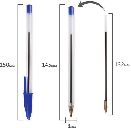Ручка шариковая STAFF "Basic BP-01", письмо 750 метров, СИНЯЯ, длина корпуса 14 см, линия письма 0,5 мм, 141672
