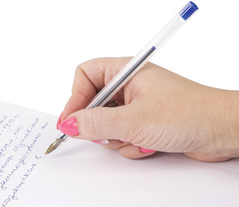 Ручка шариковая STAFF "Basic BP-01", письмо 750 метров, СИНЯЯ, длина корпуса 14 см, линия письма 0,5 мм, 141672