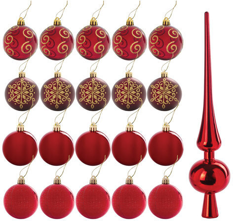 Шары новогодние ёлочные "Red Wine" НАБОР 21 предмет, пластик, красный, ЗОЛОТАЯ СКАЗКА, 591107