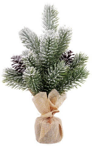 Ель новогодняя искусственная настольная 25 см, заснеженная, с шишками, литой ПЭТ, ЗОЛОТАЯ СКАЗКА, 592010