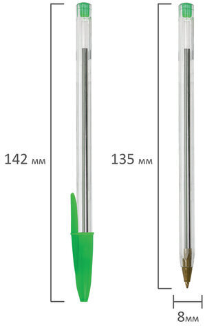 Ручка шариковая STAFF "Basic Budget BP-04", ЗЕЛЕНАЯ, линия письма 0,5 мм, с штрихкодом, 143871