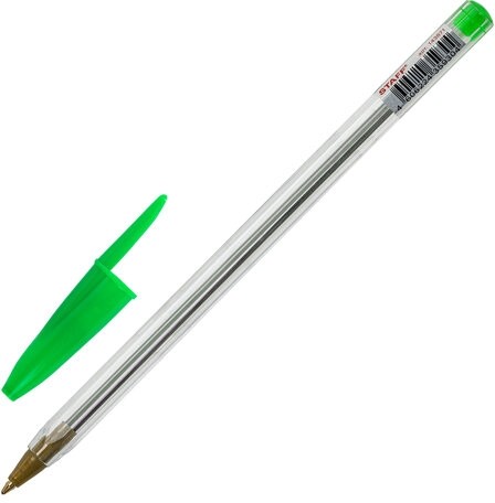 Ручка шариковая STAFF "Basic Budget BP-04", ЗЕЛЕНАЯ, линия письма 0,5 мм, с штрихкодом, 143871