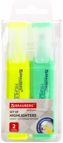 Набор текстовыделителей BRAUBERG 2 шт., ЖЕЛТЫЙ/ЗЕЛЕНЫЙ, &quot;SPECIAL&quot;, линия 1-5 мм, 151898