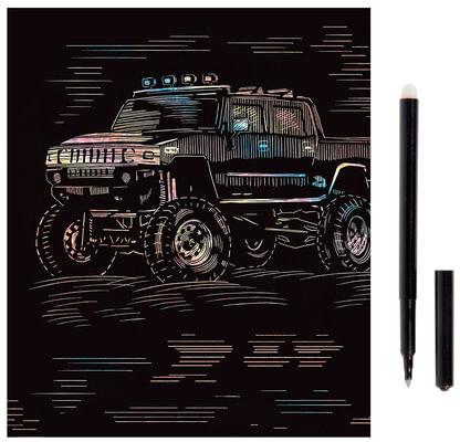 Гравюра с эффектом голографии "Hummer (Хаммер)", 18х24 см, основа, штихель, LORI, Гр-208