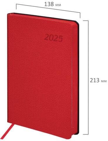 Ежедневник датированный 2025, А5, 138x213 мм, BRAUBERG "Stylish", под кожу гибкий, красный, 115826