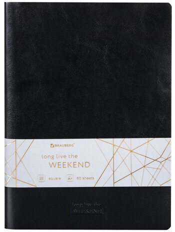 Тетрадь 60 л. в клетку обложка гладкий кожзам, сшивка, B5 (179х250мм), ЧЕРНЫЙ, BRAUBERG VIVA, 403898