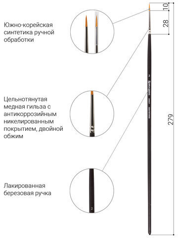 Кисть художественная проф. BRAUBERG ART CLASSIC, синтетика жесткая, круглая, № 2, длинная ручка, 200657