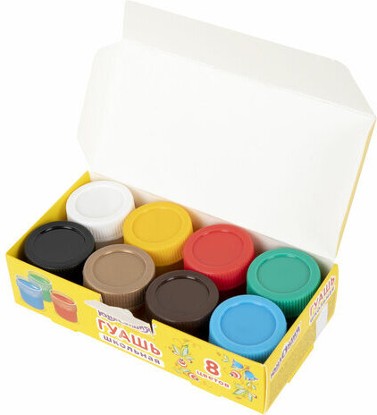 Гуашь ЮНЛАНДИЯ "ШКОЛЬНАЯ", 8 цветов по 17,5 мл, 192383