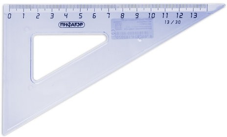 Треугольник пластиковый 30х13 см, ПИФАГОР, тонированный, прозрачный, 210617