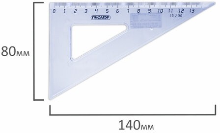 Треугольник пластиковый 30х13 см, ПИФАГОР, тонированный, прозрачный, 210617