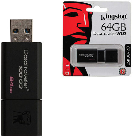 Флеш-диск 64 GB, KINGSTON DataTraveler 100 G3, USB 3.0, черный, DT100G3/64GB