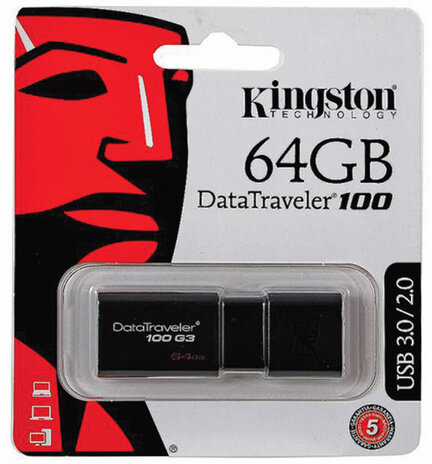 Флеш-диск 64 GB, KINGSTON DataTraveler 100 G3, USB 3.0, черный, DT100G3/64GB