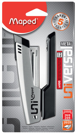Степлер №24/6, 26/6 металлический MAPED "Universal Metal" + 400 скоб, до 25 листов, серый, 539200, 039200