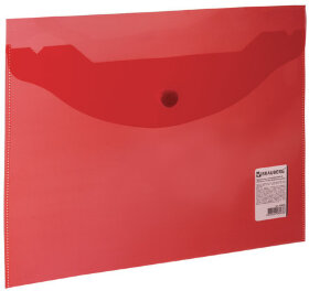 Папка-конверт с кнопкой МАЛОГО ФОРМАТА (240х190 мм), А5, прозрачная, красная, 0,18 мм, BRAUBERG, 224026