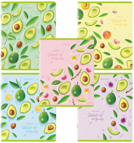 Тетради КОМПЛЕКТ 5 шт., А5, 96 л., BRAUBERG скоба, клетка, глянцевый лак, "Авокадо", 404401