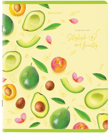 Тетради КОМПЛЕКТ 5 шт., А5, 96 л., BRAUBERG скоба, клетка, глянцевый лак, "Авокадо", 404401