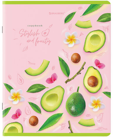 Тетради КОМПЛЕКТ 5 шт., А5, 96 л., BRAUBERG скоба, клетка, глянцевый лак, "Авокадо", 404401