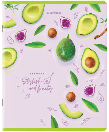 Тетради КОМПЛЕКТ 5 шт., А5, 96 л., BRAUBERG скоба, клетка, глянцевый лак, "Авокадо", 404401