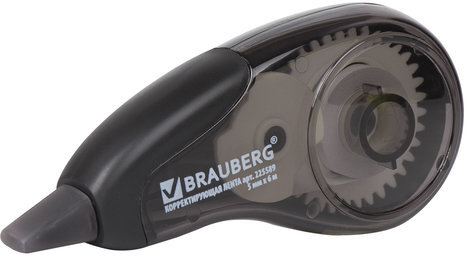 Корректирующая лента BRAUBERG "Design One", 5 мм х 6 м, черный корпус, в блистере, 225589