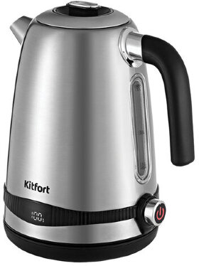 Чайник KITFORT КТ-6121-5, 1,7 л, 2200 Вт, закрытый нагревательный элемент, LED-дисплей, ТЕРМОРЕГУЛЯТОР, сталь, серебро